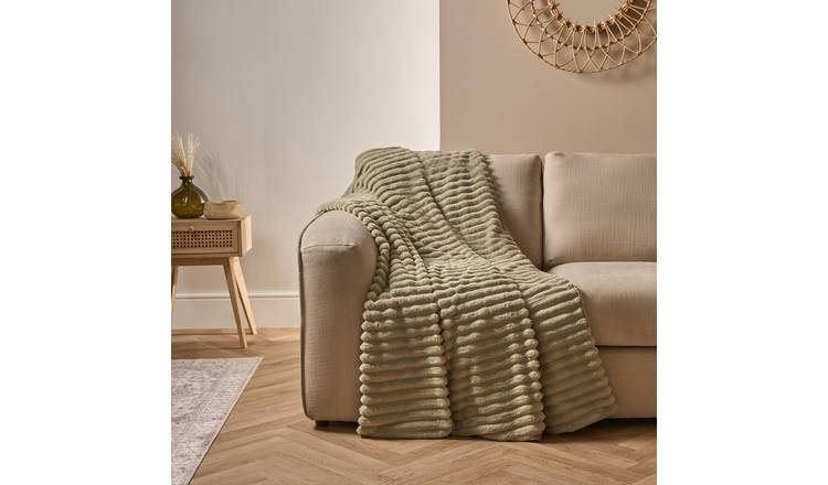 OHS Faux Fur Thick Rib Blanket Throw 125 x 150cm - Sage