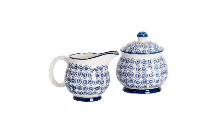 Nicola Spring Hand-Printed Milk & Sugar Set - Navy