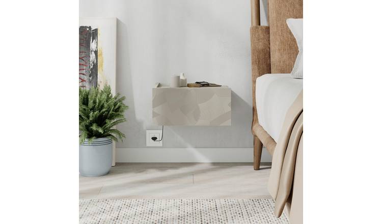 Decortie Onda Particleboard Wall-Mounted Bedside Shelf - Sandstone & Travertine