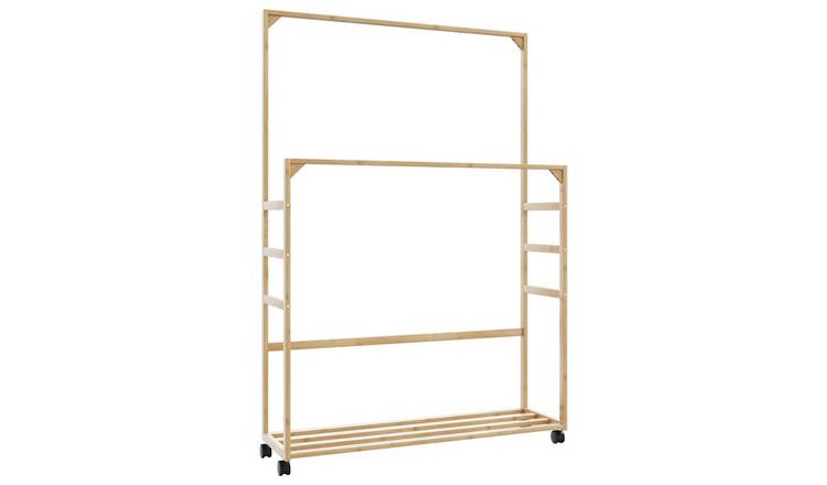 Walplus Bamboo Clothes Rack with Shelves and Wheels - 90 x 35 x 155 cm