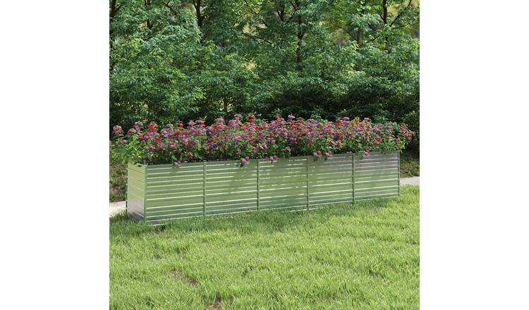 Walplus Galvanised Steel Raised Garden Bed - Silver - 400 x 80 x 77 cm