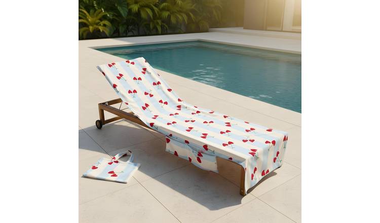 OHS Heart Cherries Microfibre Beach Towel in a Bag - Blue