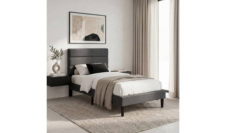 Vida Designs Vandura Single Linen Fabric Bed With Mattress - Dark Grey