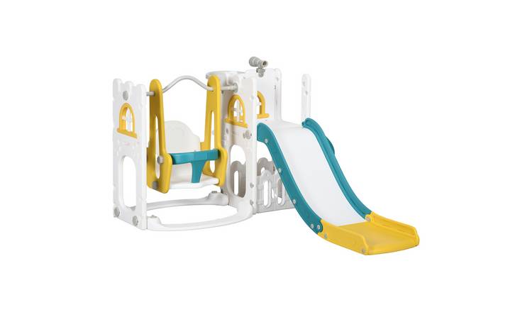 AIYAPLAY 6 in 1 Kids Slide Set with Basketball Hoop - Yellow
