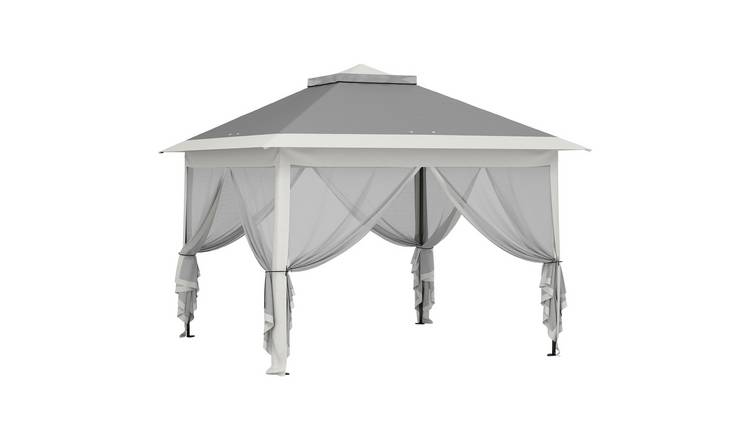 Outsunny Double Roof Mesh Sidewalls Pop Up Gazebo – Dark Grey