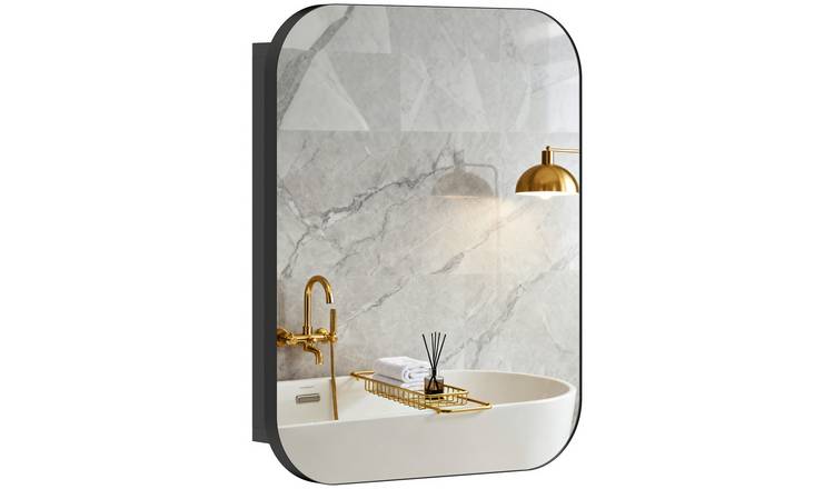 HOMCOM Wall Mounted Bathroom Mirror Cabinet with Soft Close Hinges - Black