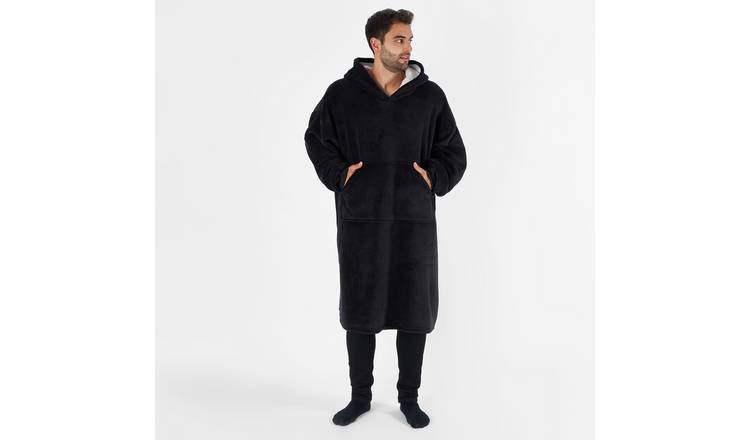 OHS Extra Long Coral Fleece Hoodie Blanket - One Size - Black