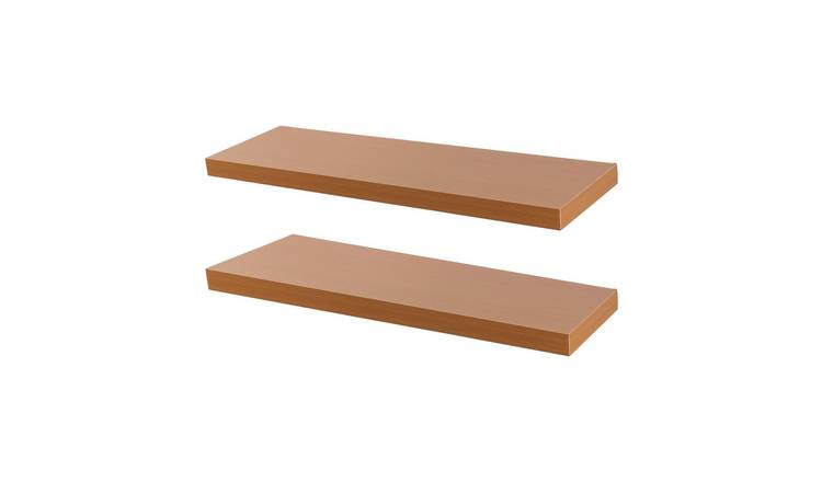 Harbour Housewares Modern Floating Brown Wall Shelves - Pack of 2