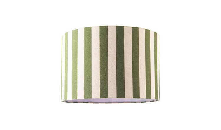 Happy Homewares Garden Olive Green and Oatmeal Linen Striped Lampshade - 30cm