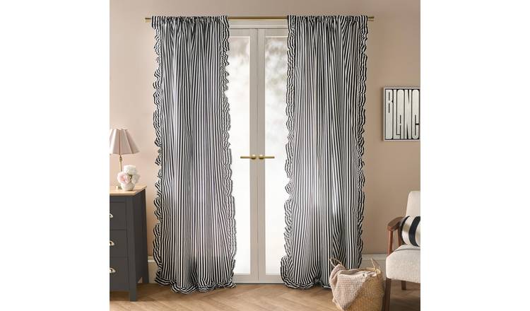 OHS Stripe Frill Voile Curtains 140 x 224cm - Mono