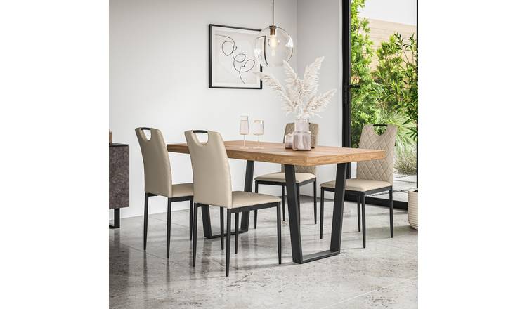 Furniture Online Aria Monza Oak Effect Dining Table & 6 Beige Chairs