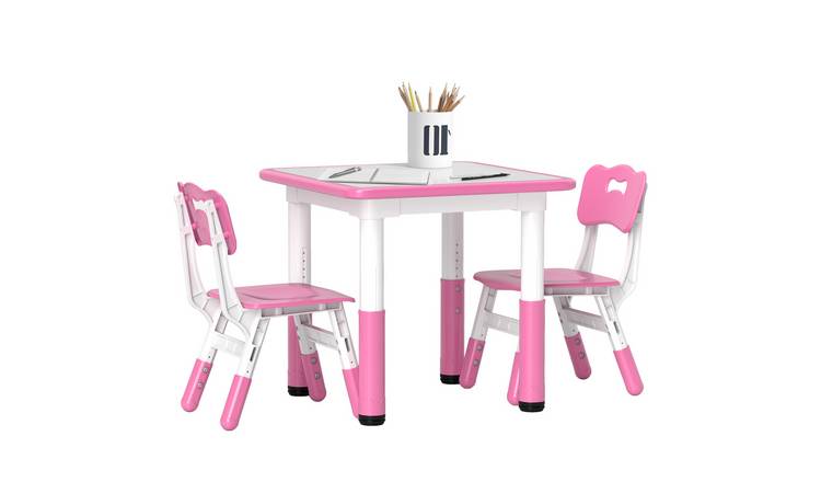 AIYAPLAY Adjustable Kids Table and Chairs Set with 2 Chairs - Pink