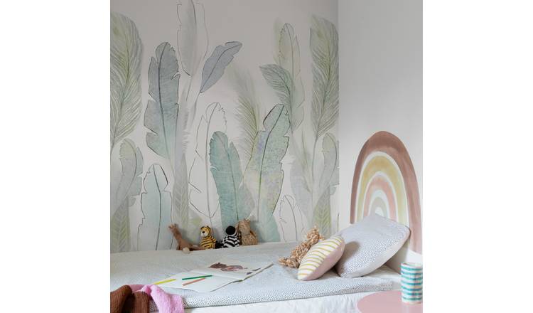 Grandeco Scarlet Feathers 3 Lane Repeatable Wallpaper Mural   - Green