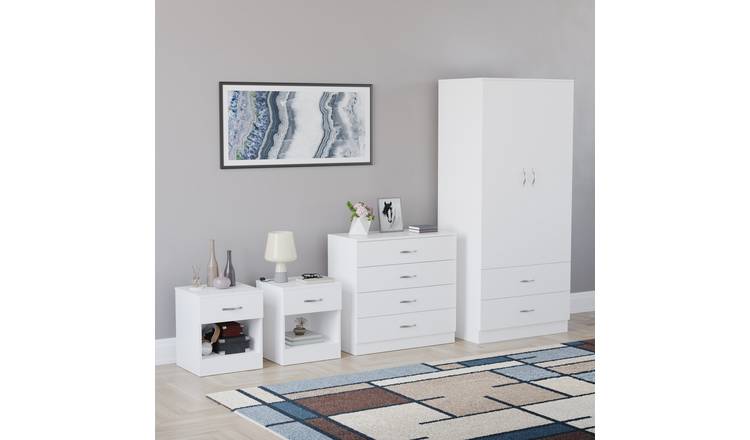 Vida Designs Riano Bedroom Set (Bedsides, 4 Drawer Chest, 2x2 Wardrobe) - White