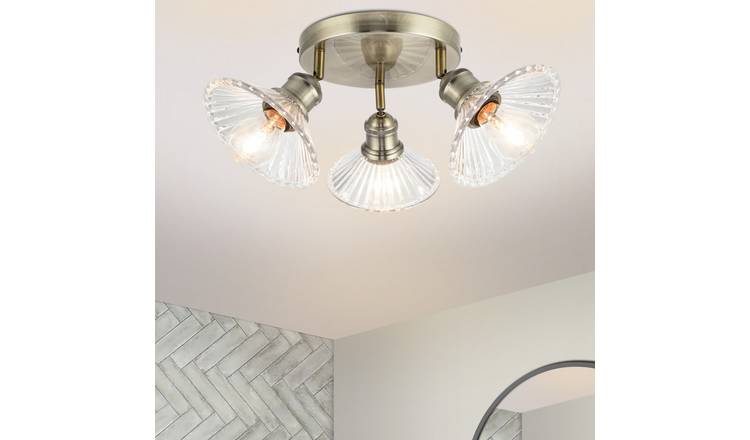Cosylyte Milan Bathroom 3 Light Ribbed Glass Cluster Spotlight - Antique Brass