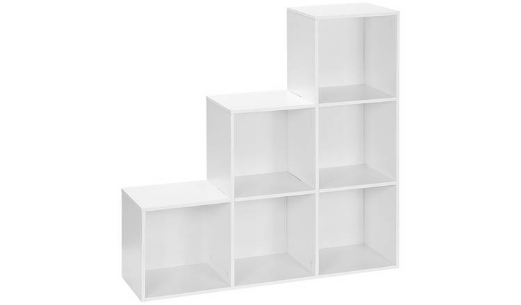HOMCOM 3 Tier Step 6 Cubes Storage Bookcase - White