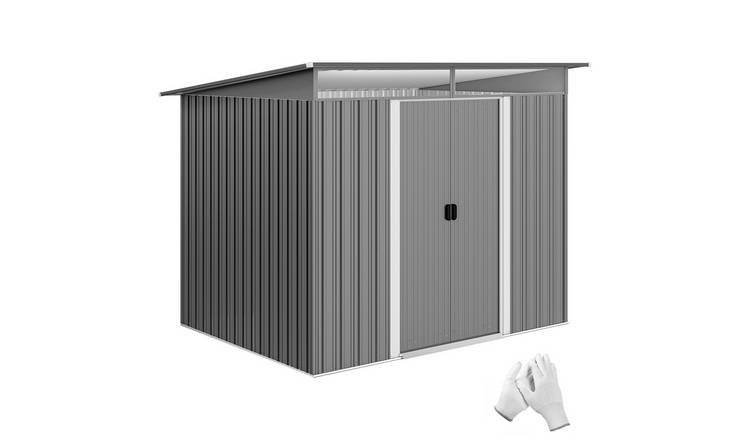 Outsunny Metal Garden Shed with Lightsky Panels and Double Doors - Light Grey