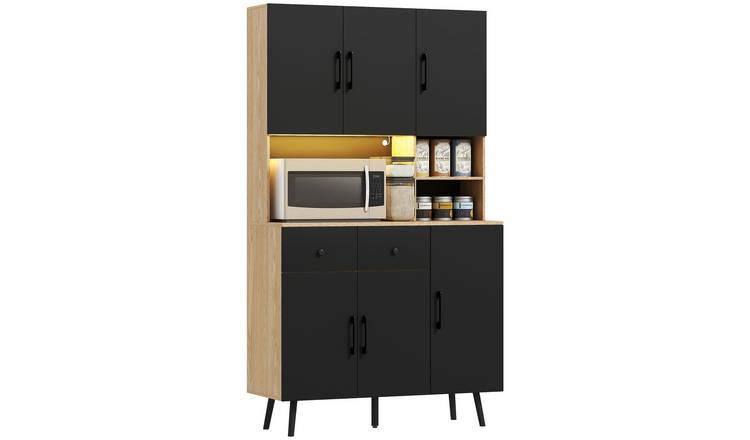 HOMCOM 6 Door Adjustable Kitchen Cupboard with RGB Lights - Oak and Black