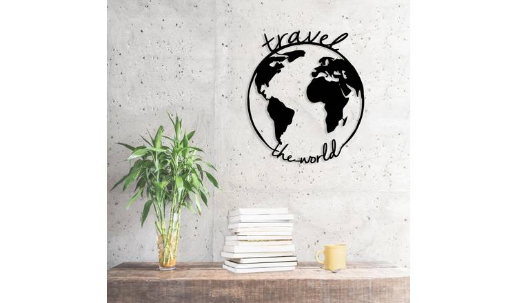 Decortie Metal Wall Sculpture Travel The World - Black