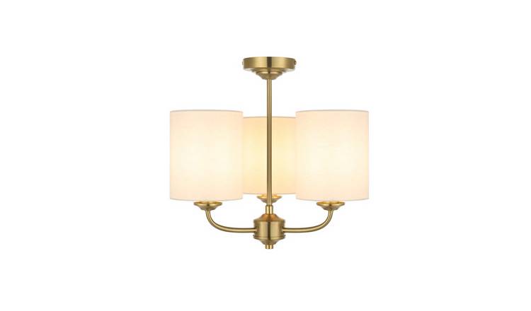 Cosylyte Winston 3 Light Classic Faux Linen Drum Shade Ceiling Light - Brass