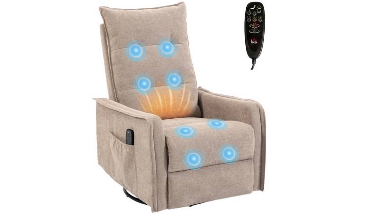HOMCOM Swivel Massage Recliner Armchair with Side Pockets - Brown