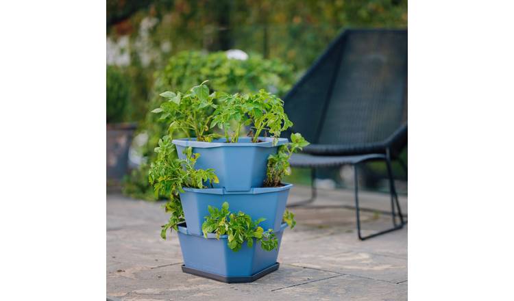 Gusta Garden Paul Potato 3-Tier Stackable Growing Tower for Balcony - Blue