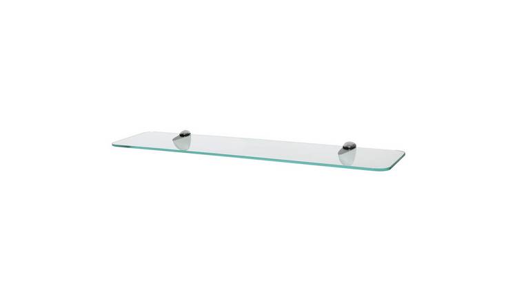 Harbour Housewares Rounded Design Floating Glass Bathroom Shelf - Clear/Chrome