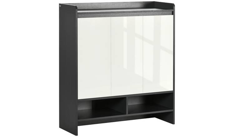 HOMCOM High Gloss Shoe Cabinet for 19 Pairs of Shoes - Grey