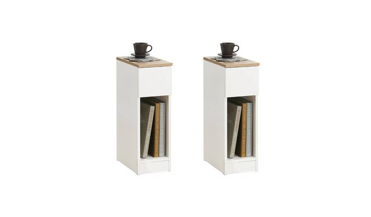 SoBuy Set of 2 1 Drawer 1 Tier Slim Bedside Table - White