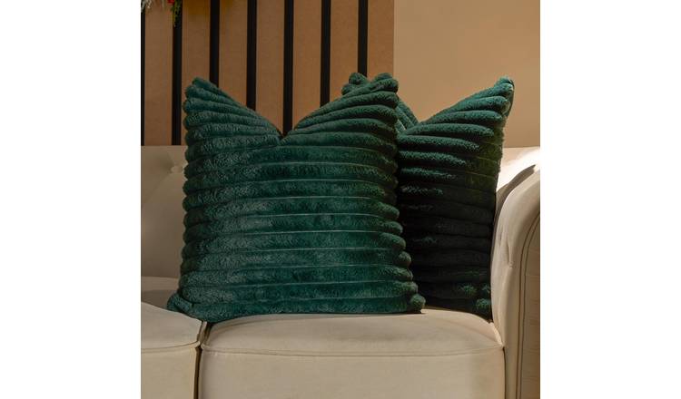 OHS 2 Pack Faux Fur Thick Rib Cushion Covers 45 x 45cm - Green