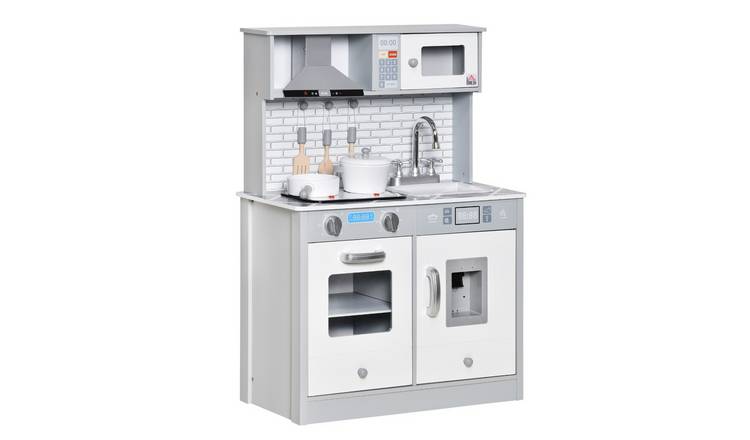 HOMCOM Cooktop Ice Machine Marble Countertop Kids Play Kitchen - White