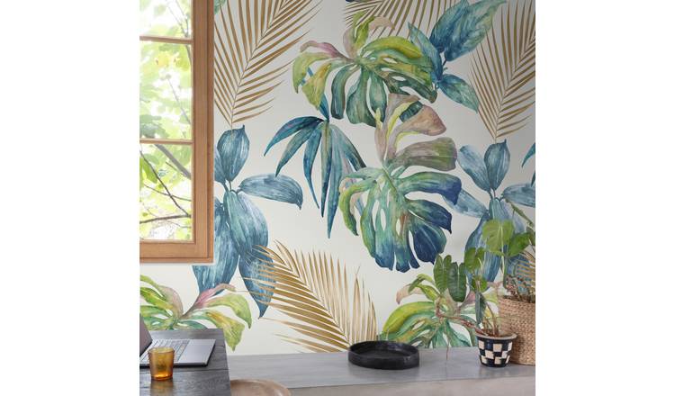 Grandeco Wild Palm Leaves 3 Lane Repeatable Wallpaper Mural  - 1.59 x 2.8m