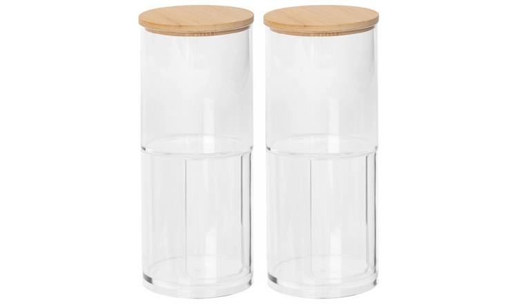Harbour Housewares Plastic Stacking Bathroom Canisters with Bamboo Lid Pack of 2
