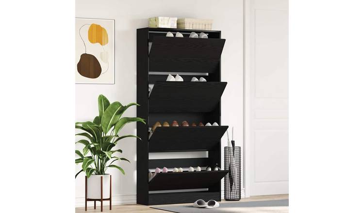 Walplus Engineered Wood Shoe Cabinet - Black Oak - 80 x 21 x 163.5 cm