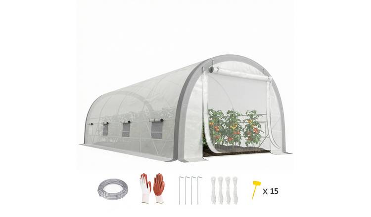 Outsunny Mesh Polytunnel Greenhouse with Upgraded Structure - White