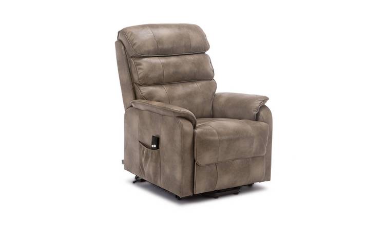 Furniture Online Buckingham Single Motor Rise Recliner Leather Chair - Stone