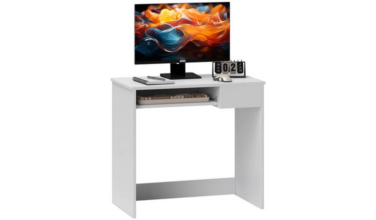 HOMCOM Wooden Office Desk with Keyboard Tray - White