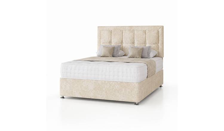 Comfy Deluxe 4ft6 Double 4‑Drawer Crushed Velvet Divan Bed Set - Cream