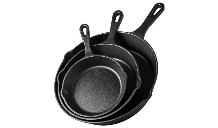 VonShef 3pc Cast Iron Pans & Skillets Set - Black