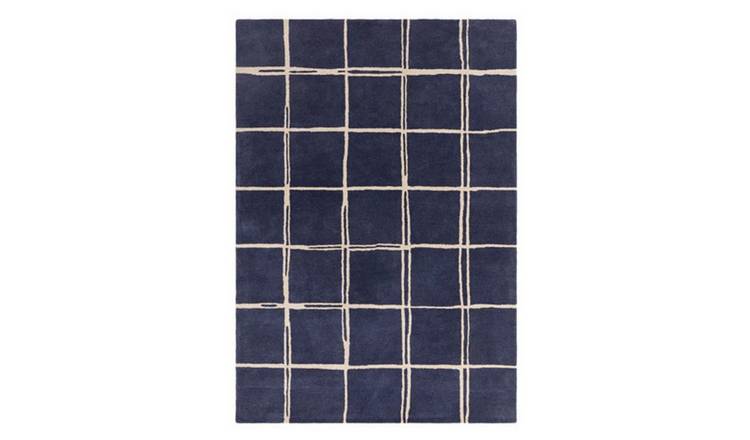 Mega Flooring Blue Shaggy Chequered Rug - 80 x 150cm