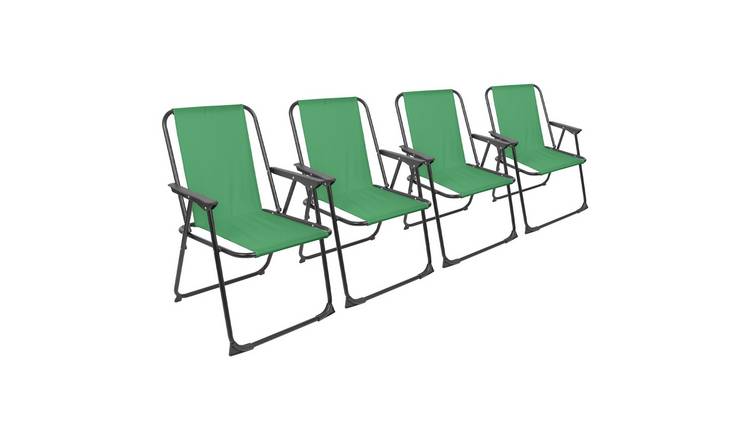Harbour Housewares Folding Metal Beach Chairs - Matt Black/Green - Pack of 4