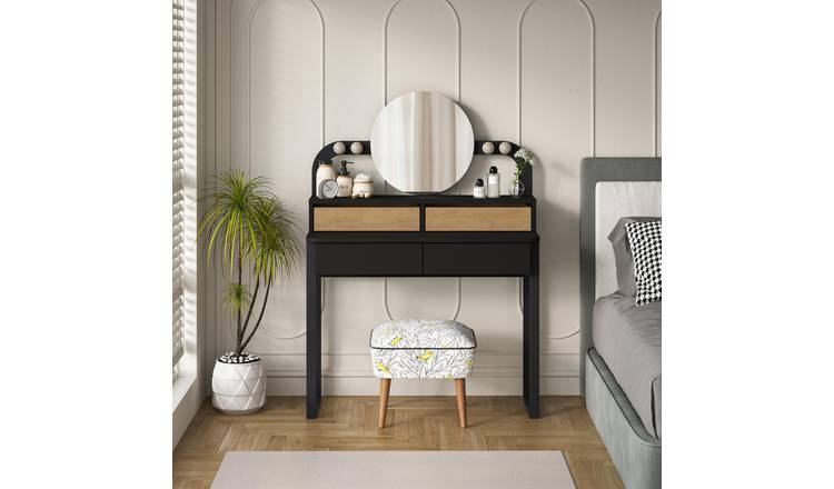 Decortie Lora Dressing Table with Mirror - Black & Oak