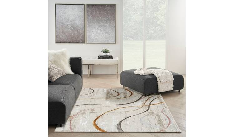 Mega Flooring White Modern Abstract Rug - 119 x 180cm