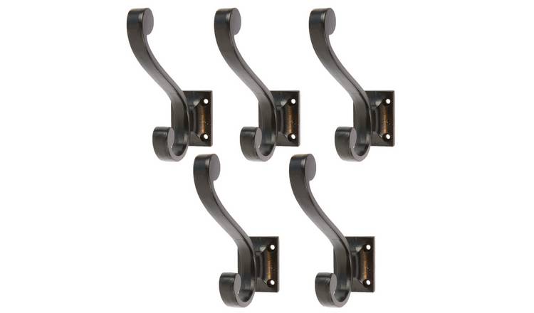 Hammer & Tongs Square Back Hat & Coat Hook - Black - Pack of 5