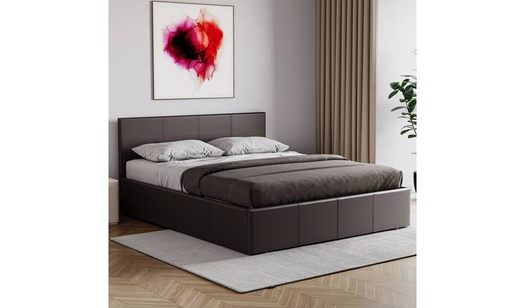 Vida Designs Lisbon King Size Ottoman Faux Leather Storage Bed - Brown