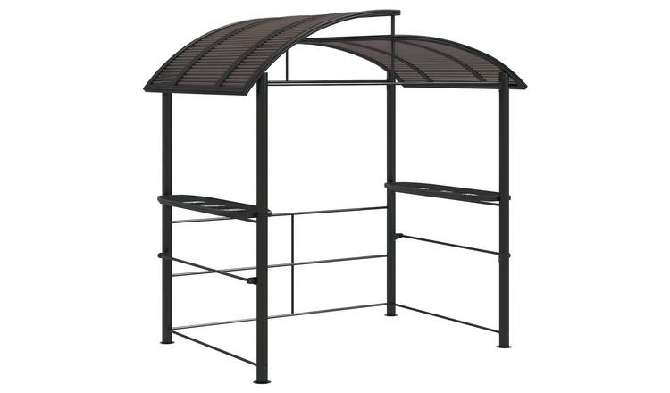 Outsunny BBQ Grill Gazebo with Side Shelves Hanging Poles - Dark Grey