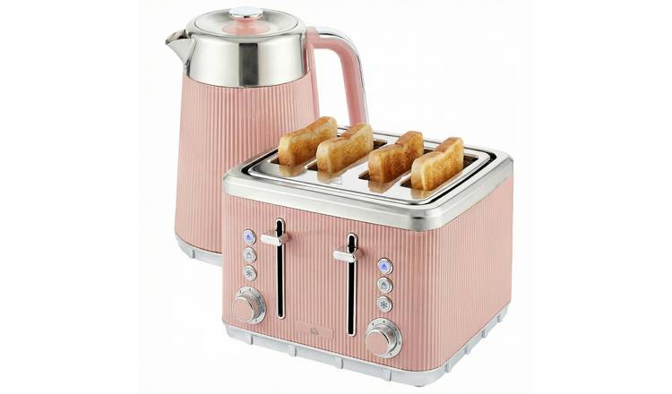 HOMCOM Stainless Steel Kettle and 4 Slice Toaster Set - Pink