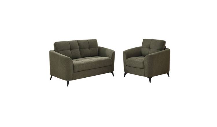 Furniture Online Solna Scandi Style Linen 1+2 Seater Sofa Set - Green