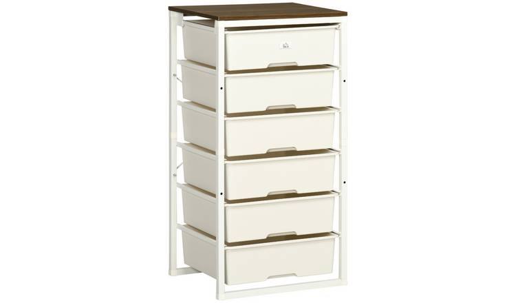 HOMCOM Tall 6 Drawer Chest with Steel Frame - White