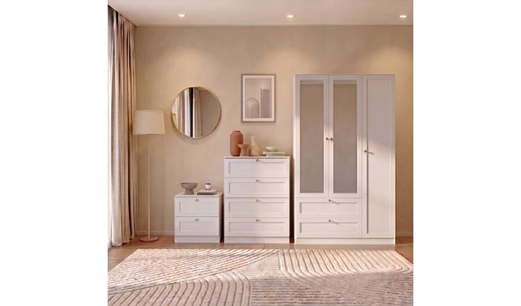 Vida Designs Altino Bedroom Set (Bedside - 4 Drawer - 3DR Wardrobe) - White
